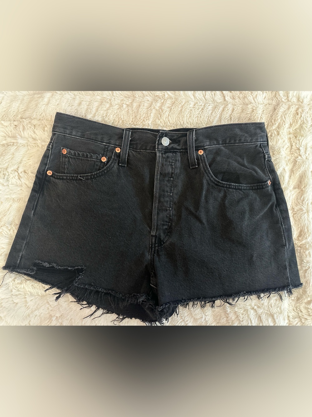 Levi 501 black denim 5 button fly cutoff shorts. Size 31